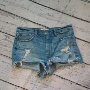 Abercrombie & Fitch Blue Light Wash High Rise Mom Cut Off Shorts 29